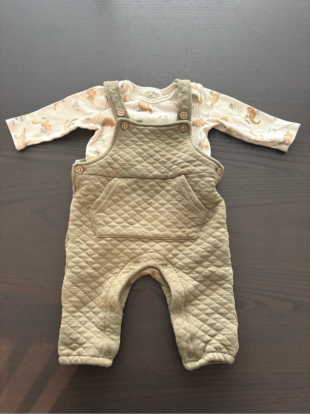 Quilted Olive Green Baby Overalls - Kids Matching Set